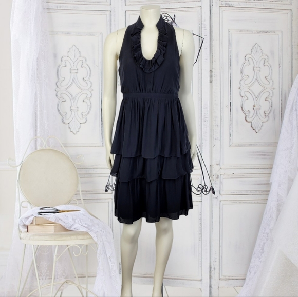 Massimo Dutti Silk Black Ruffle Dress ZARA - Picture 3 of 6